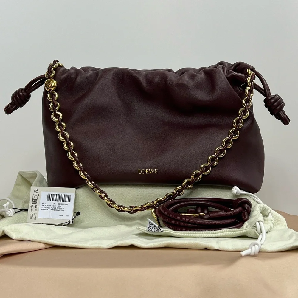 BURGUNDY NWT LOEWE FLAMENCO BAG IN MEDIUM, Napa calfskin. - Picture 1 of 15